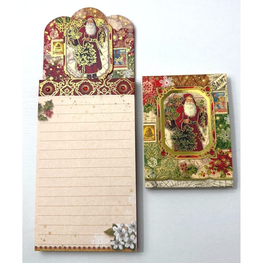 Punch Studio Christmas Notepad Set Red Gold Victorian Santa